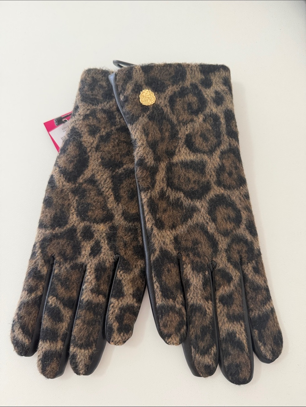 Vince Camuto Leopard Print Faux Fur Gloves - Brown & Black
